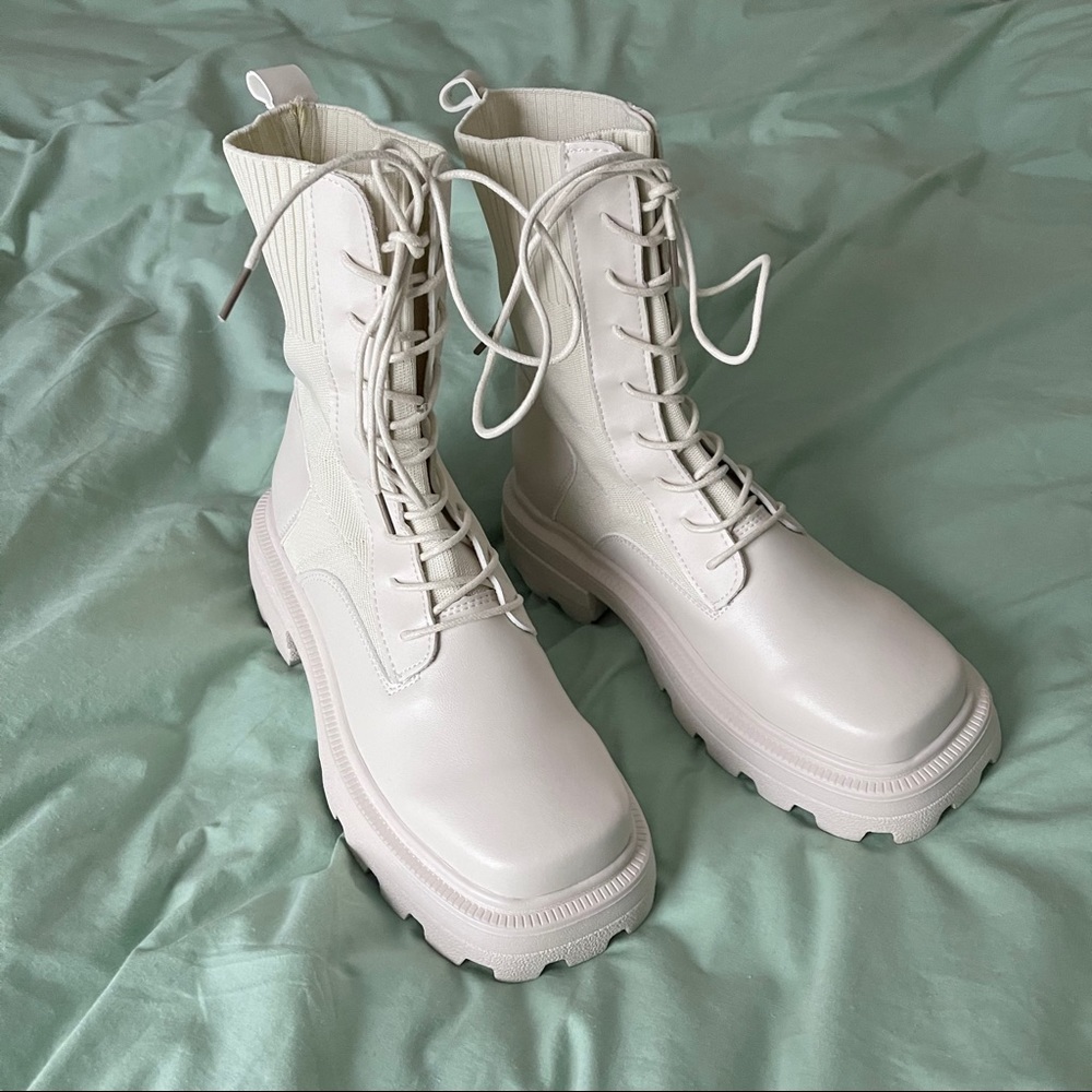 Sock Platform Boots in Beige